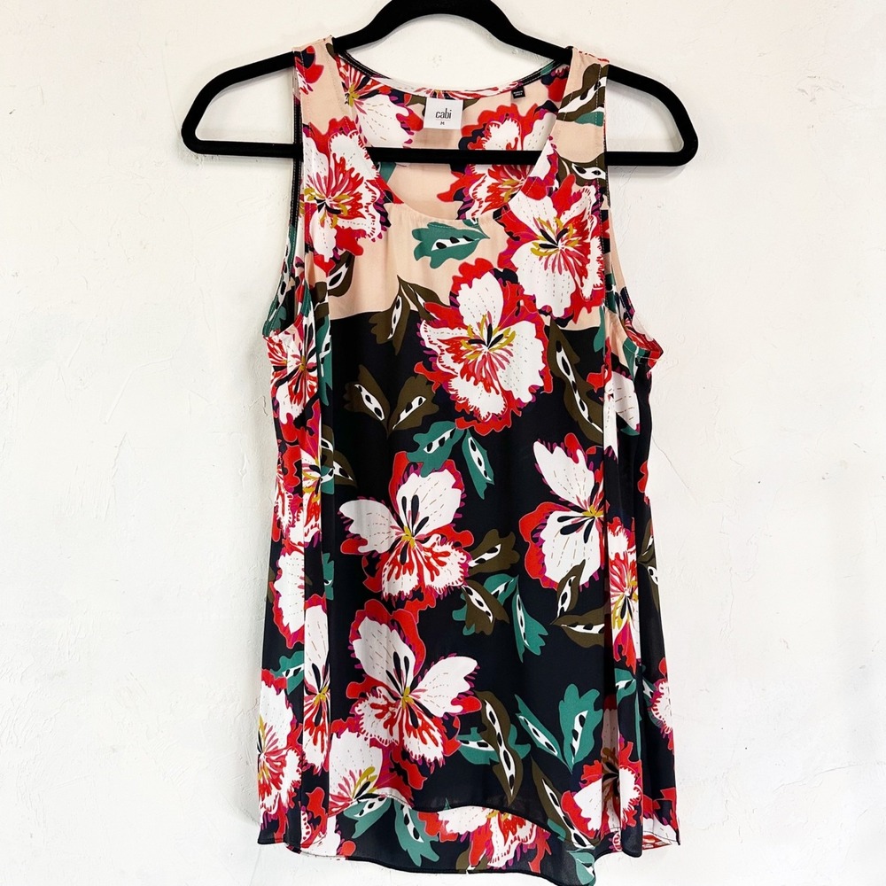 Cabi Sleeveless Floral Black Red Tank Top Blouse Womens Medium 5542
